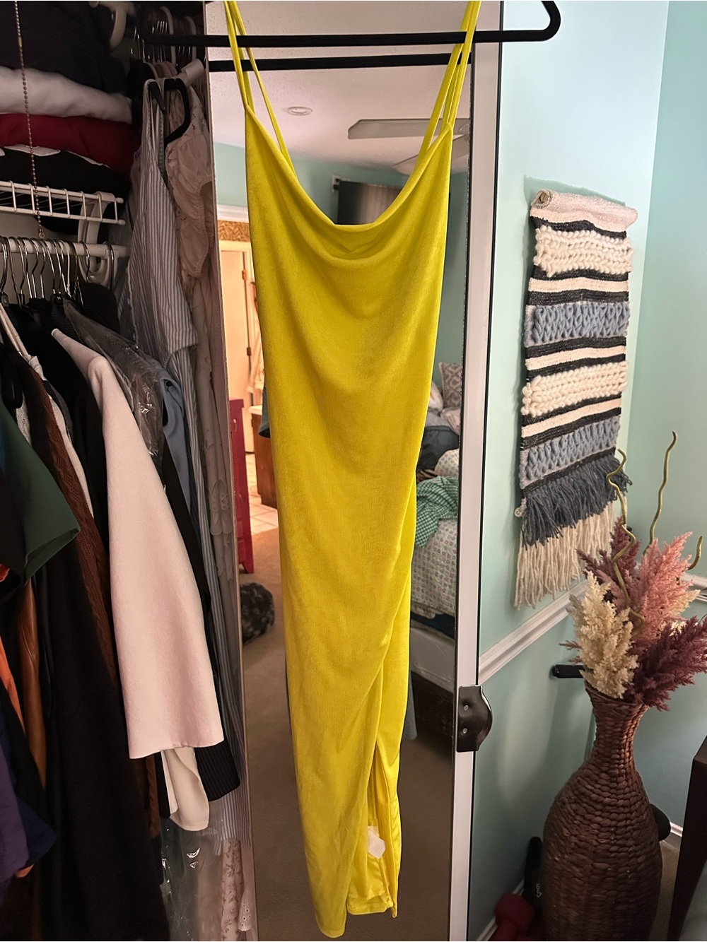 Lemon Yellow Cowl-Neck Maxi Slip Dress